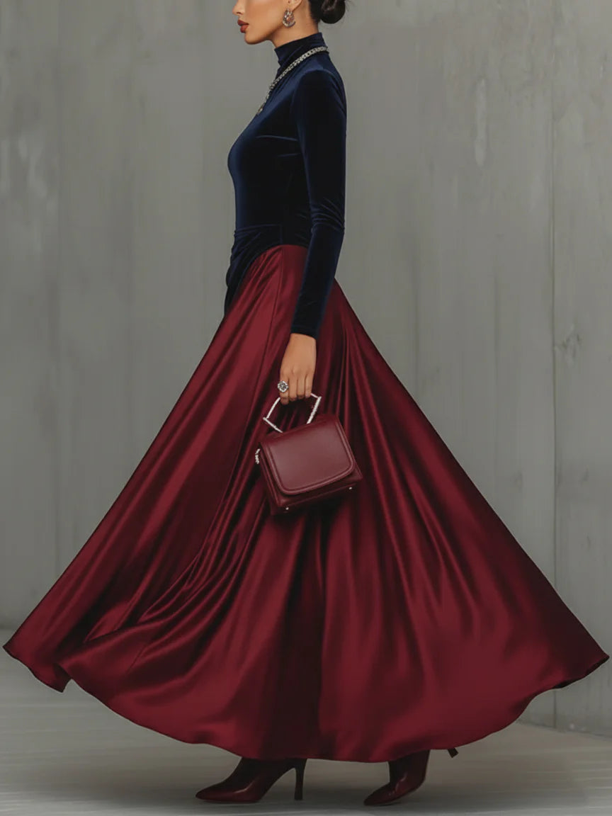 Ysolde | Velvet Bodice Satin Skirt Maxi Dress