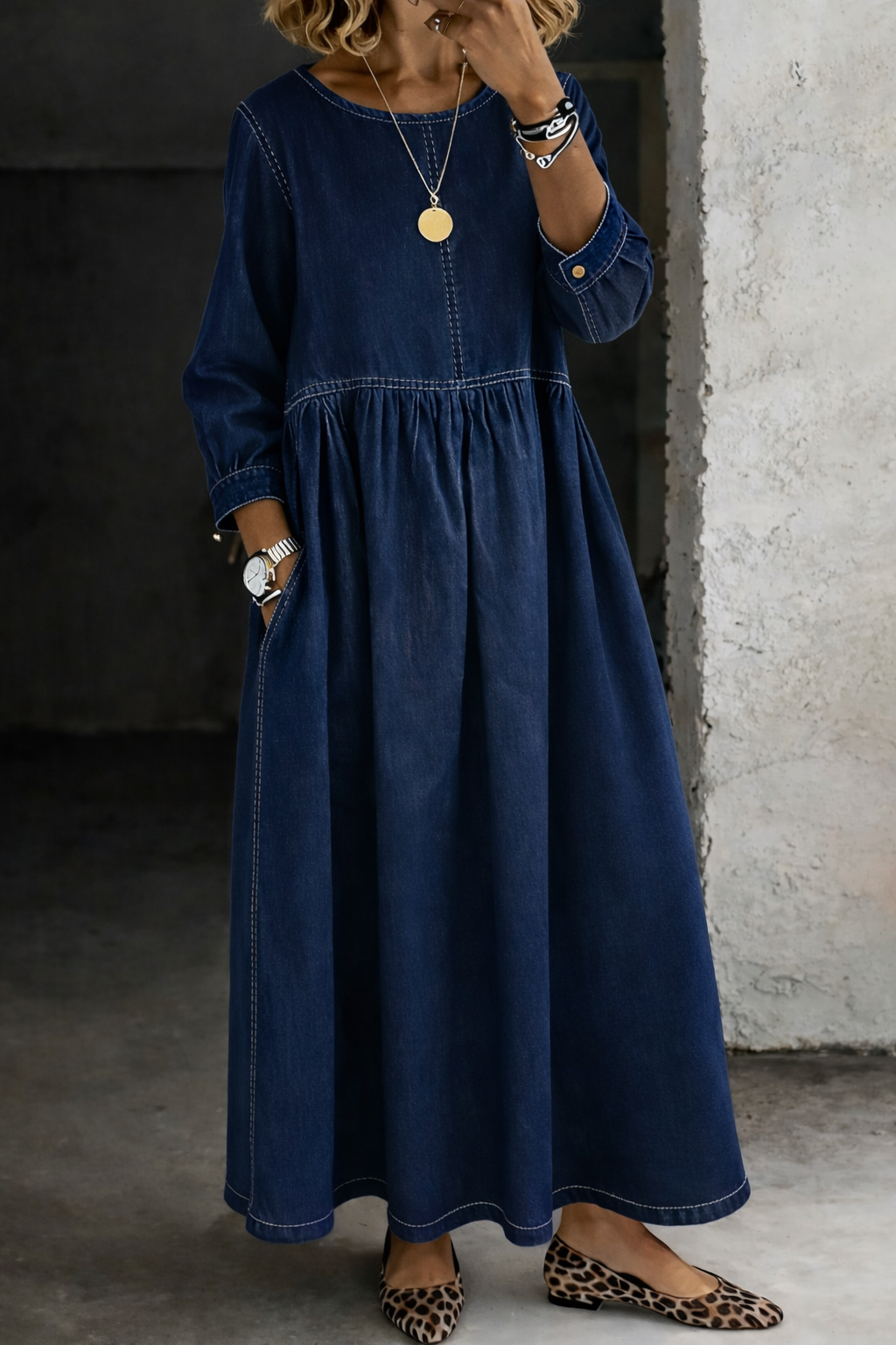 Josephina | Denim Smock Maxi Dress