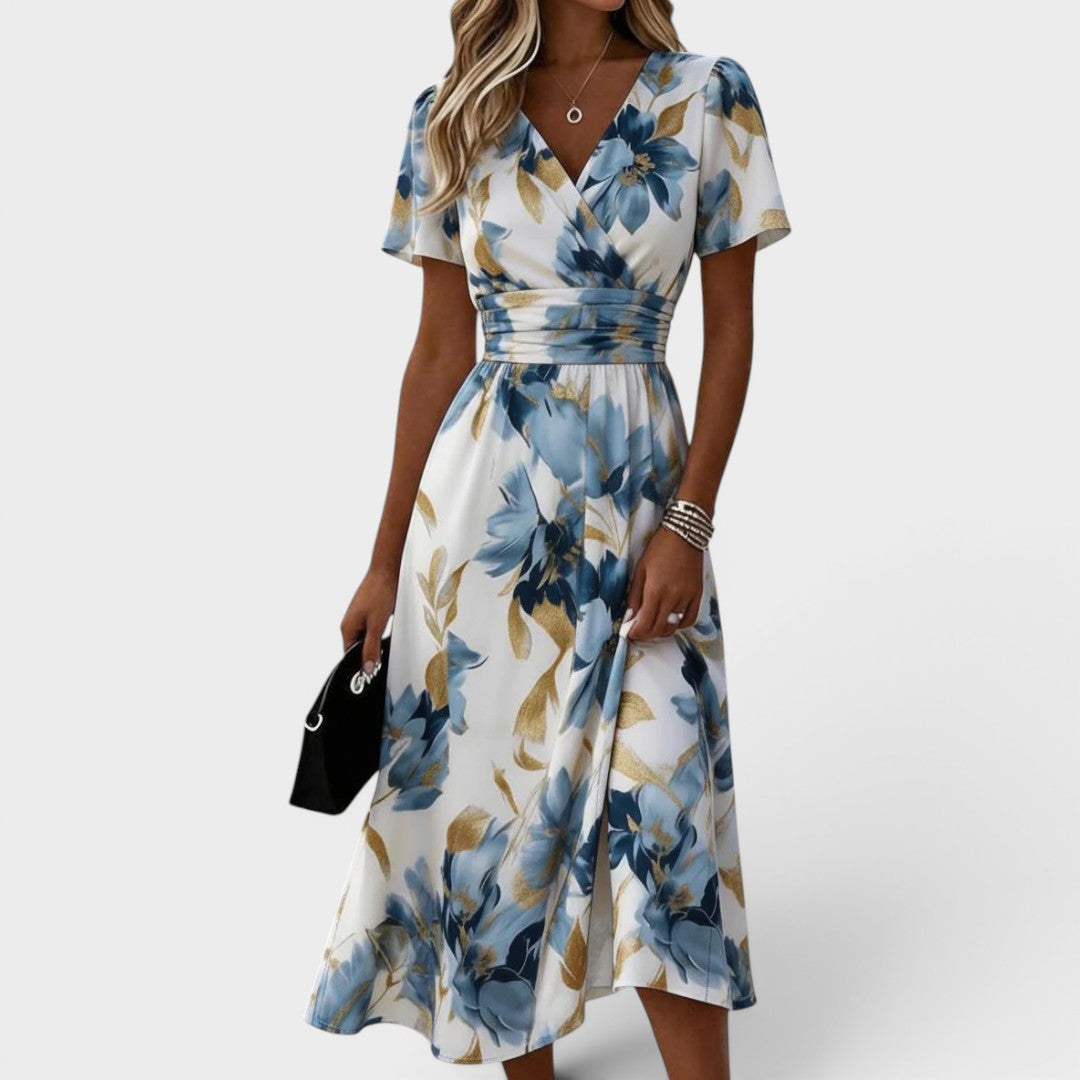Delphine | Floral Wrap Waist Midi Dress