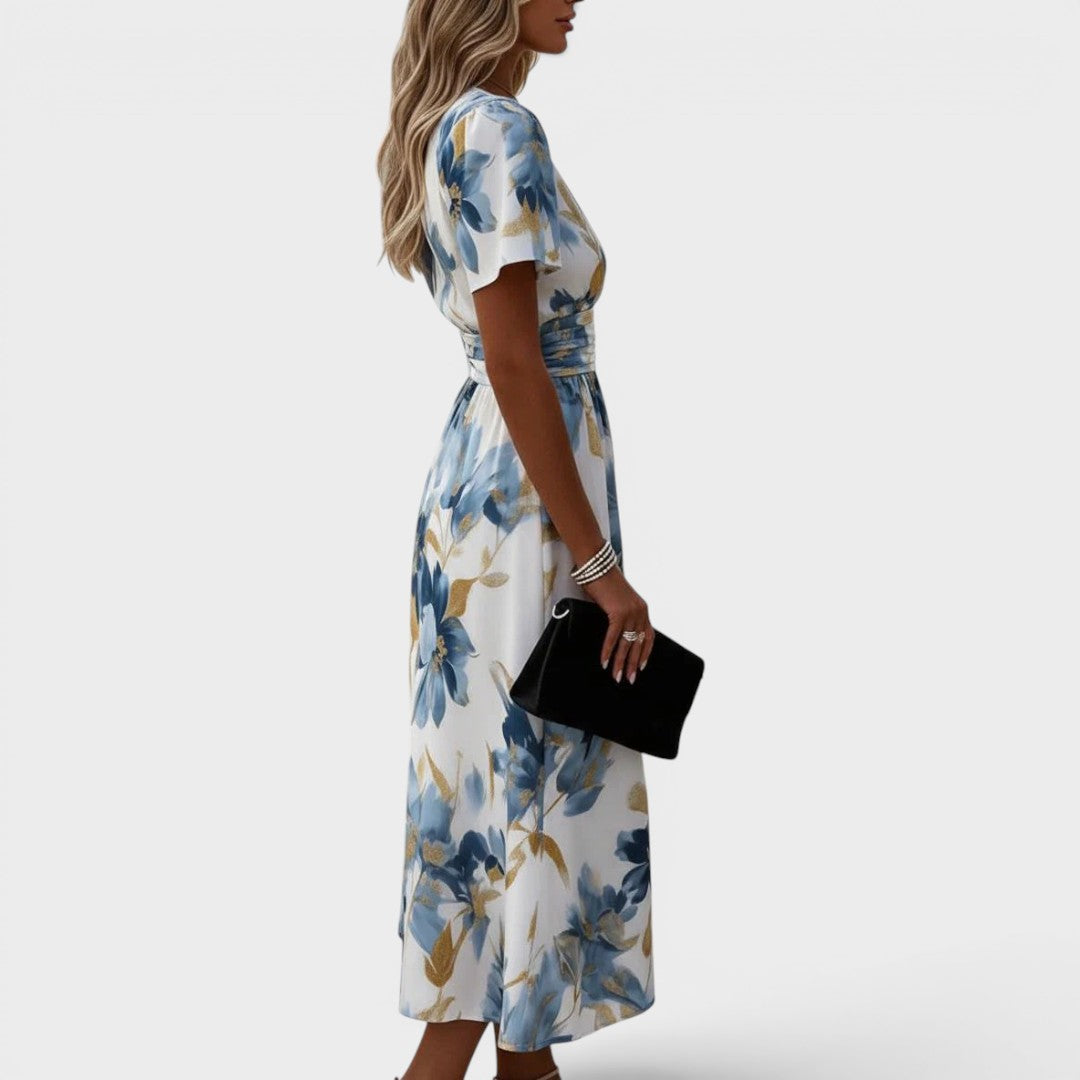 Delphine | Floral Wrap Waist Midi Dress