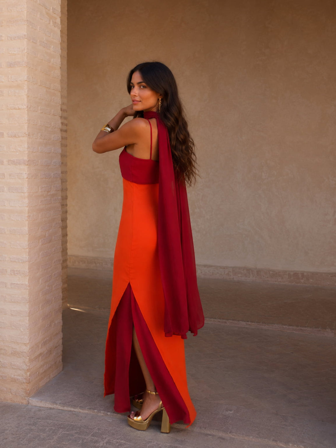 Valentina | Two-Tone Draped Long Dress