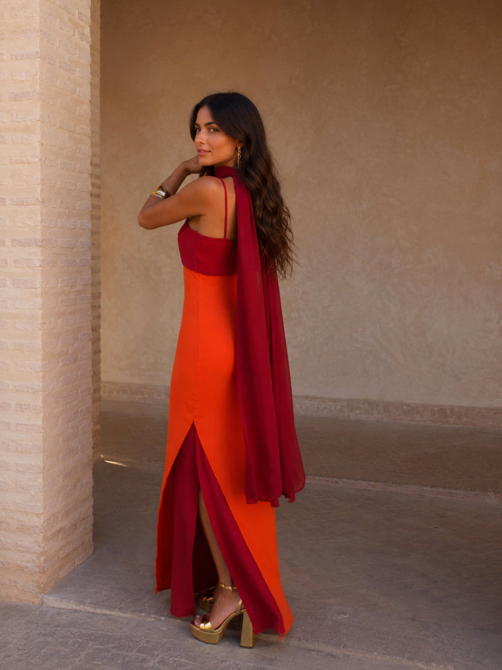 Valentina | Two-Tone Draped Long Dress