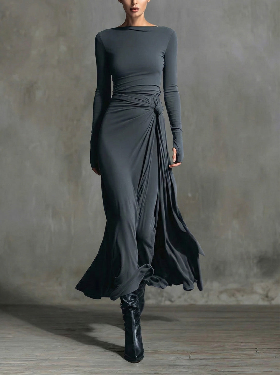 Isaure | Side-Knot Draped Jersey Maxi Dress