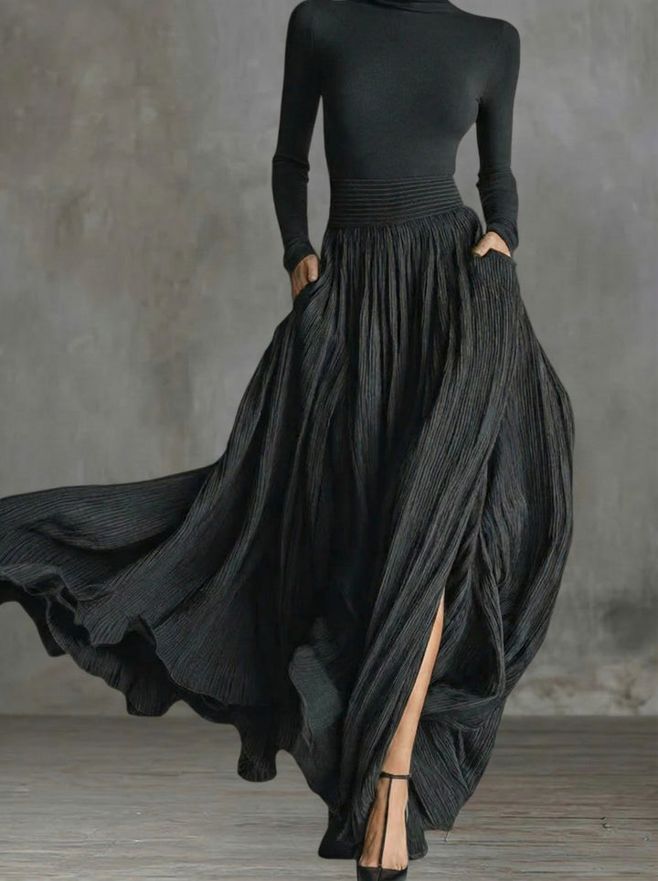 Aveline | Flowing Pleated Maxi Skirt with Side Slit