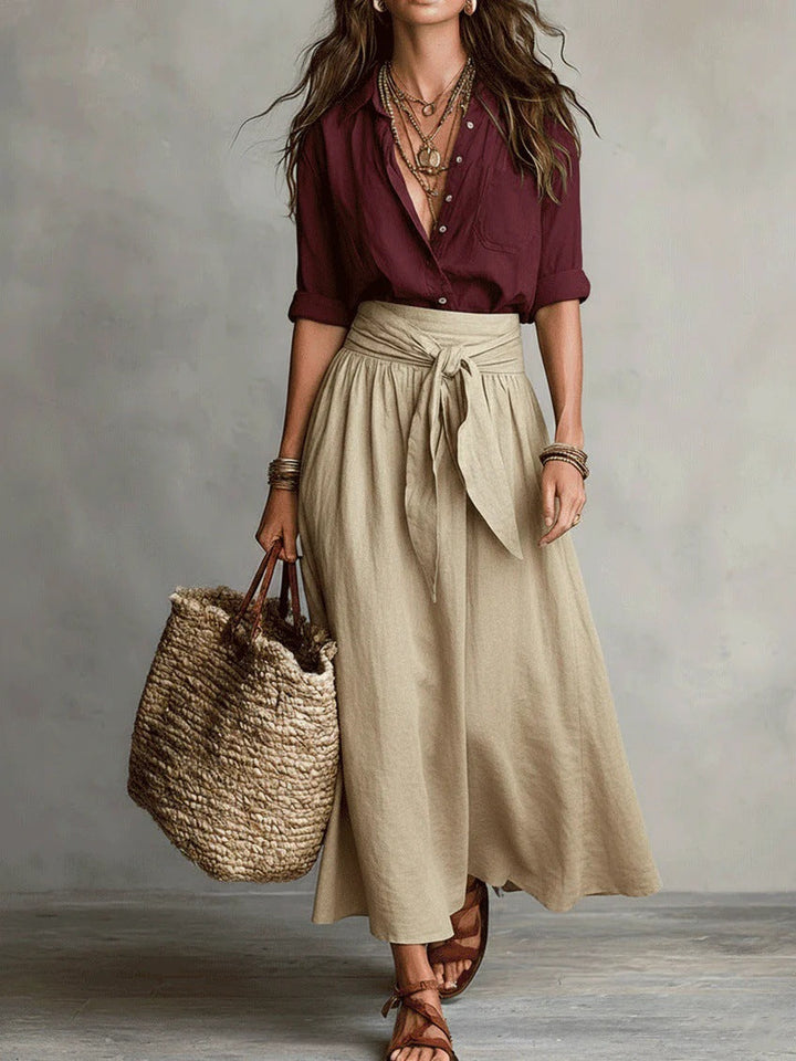 SAHARA | Two-Piece Set: Black Top and Olive Green Midi Skirt