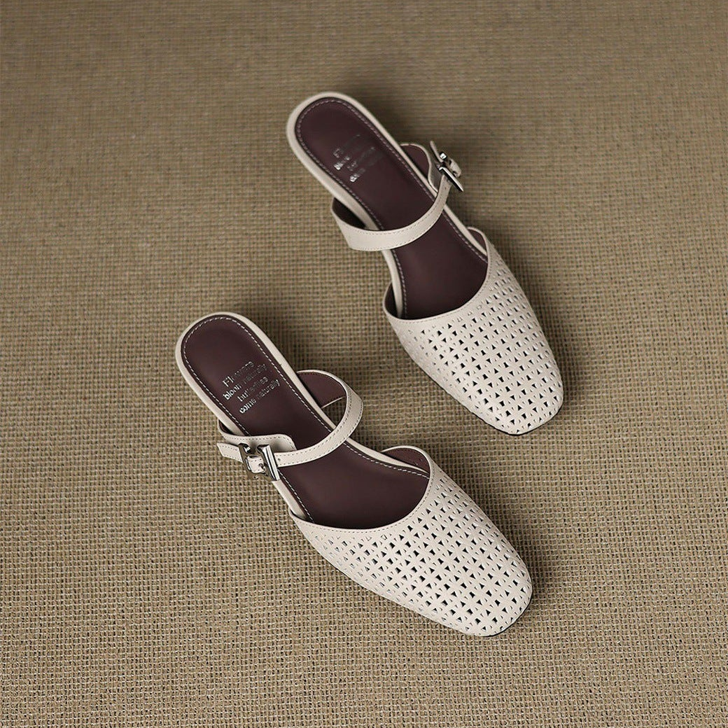 Fenella | Cut-Out Buckle-Strap Block-Heel Mules
