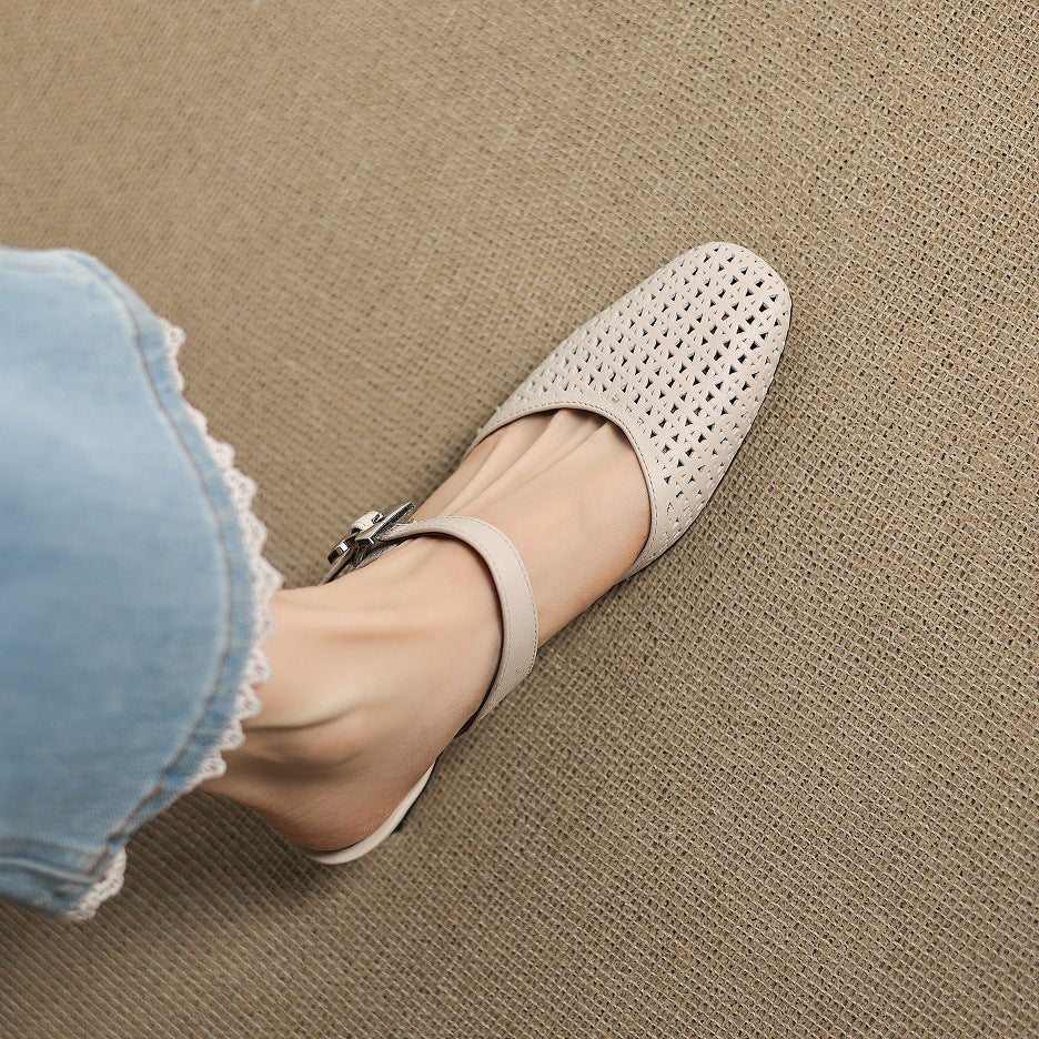 Fenella | Cut-Out Buckle-Strap Block-Heel Mules