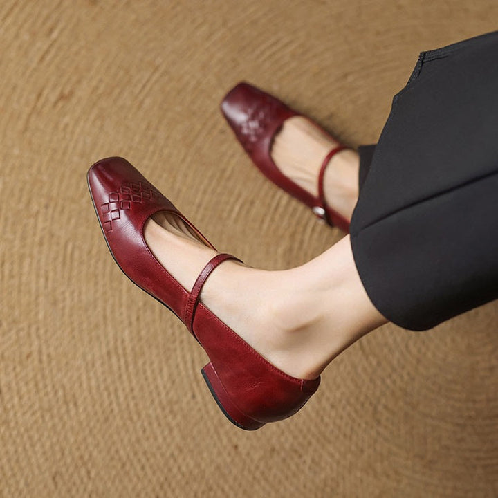 Mabel | Square-Toe Woven-Detail Mary Jane Flats