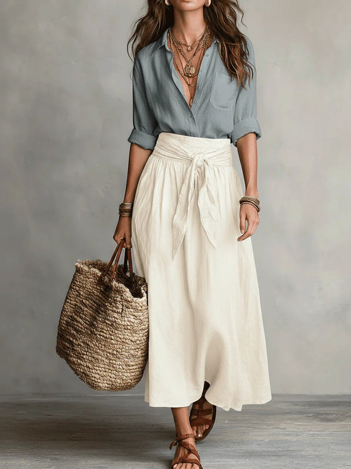 SAHARA | Two-Piece Set: Black Top and Olive Green Midi Skirt