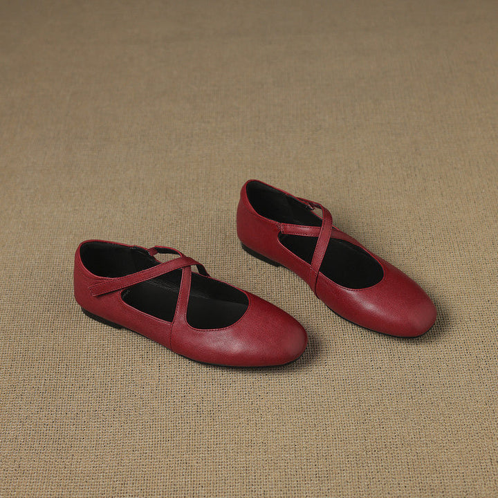Elsie | Cross-Strap Round-Toe Ballet Flats