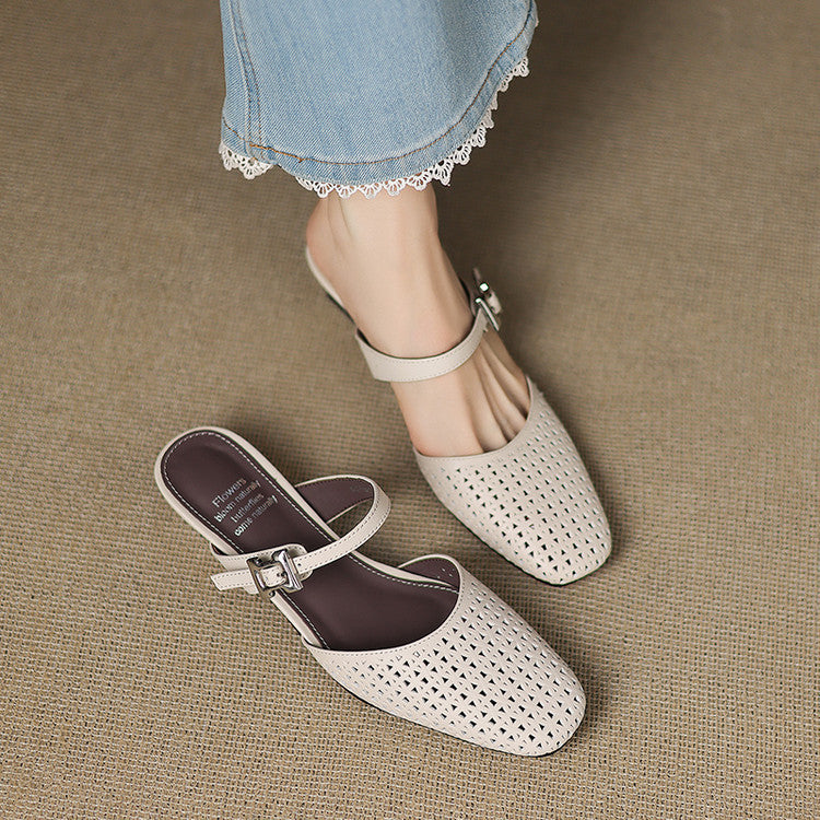 Fenella | Cut-Out Buckle-Strap Block-Heel Mules