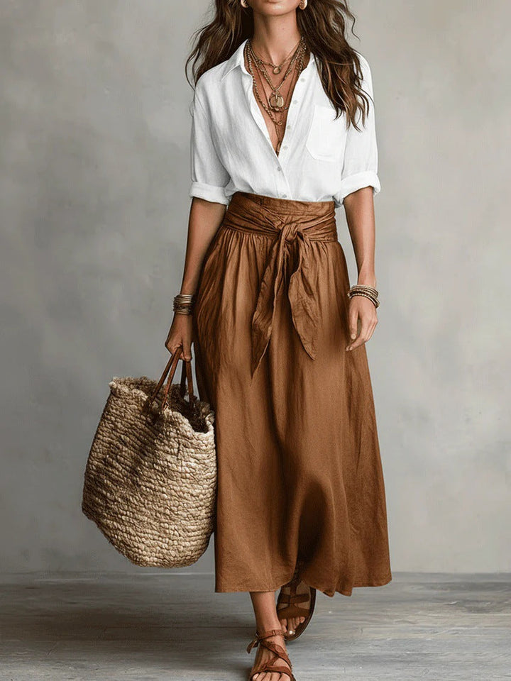 SAHARA | Two-Piece Set: Black Top and Olive Green Midi Skirt