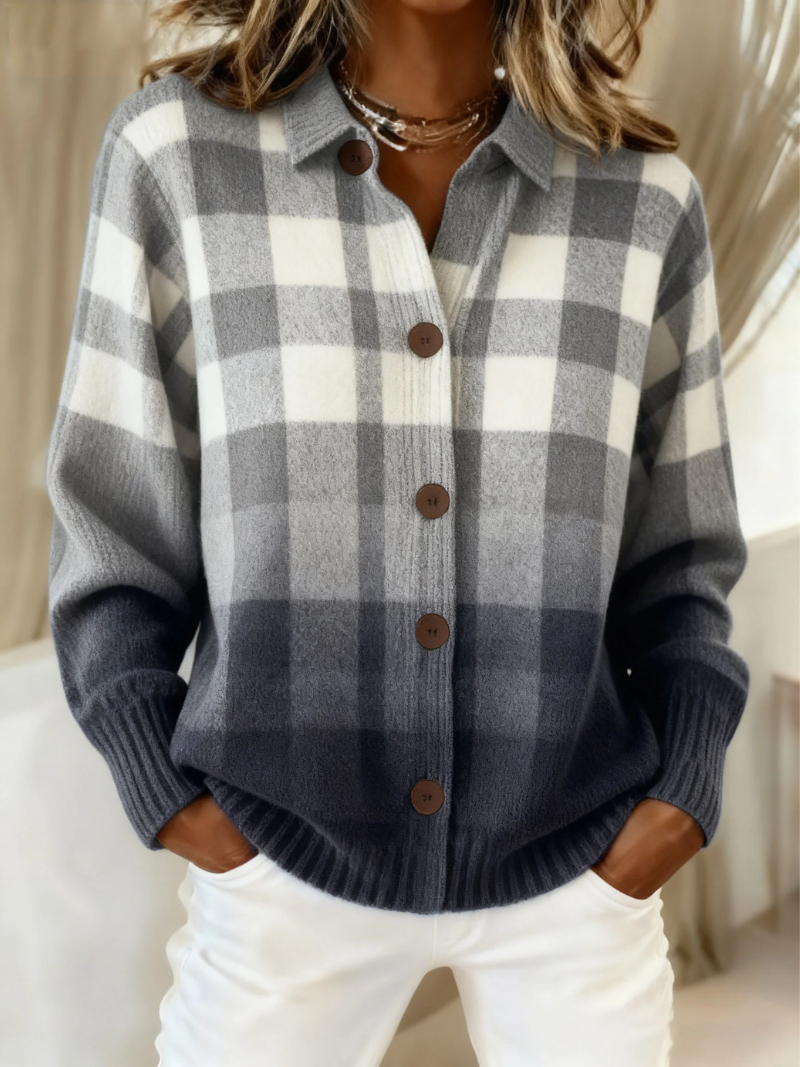 Misty | Grey Ombré Check Collared Cardigan