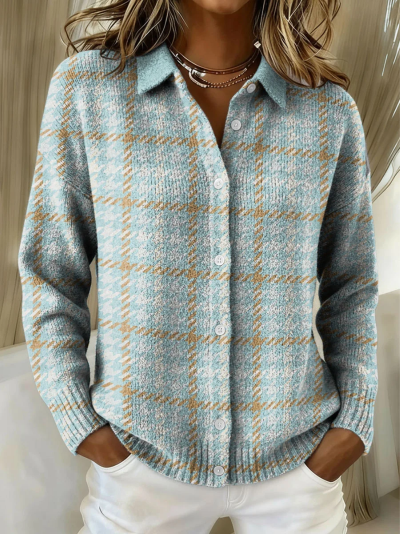 Wilma | Sky Plaid Button Knit