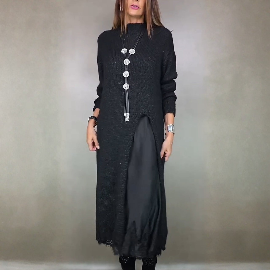Noisette | Layered Knit &amp; Satin Maxi Dress Set