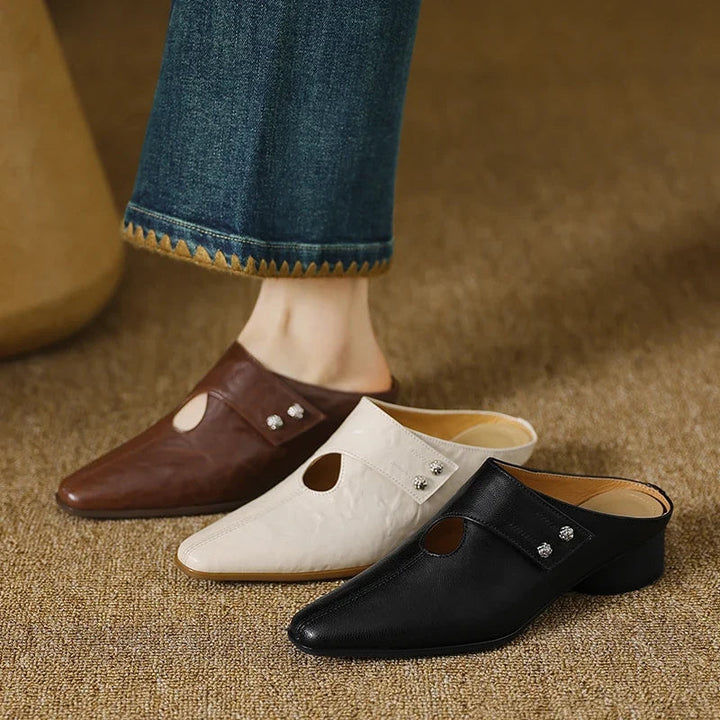 Hilda | Pointed-Toe Cut-Out Block-Heel Mules