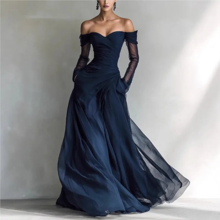 Livia | Off-Shoulder Mesh-Panel Maxi Dress