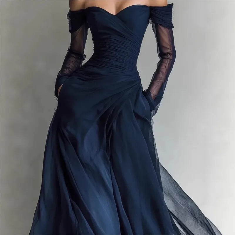 Livia | Off-Shoulder Mesh-Panel Maxi Dress