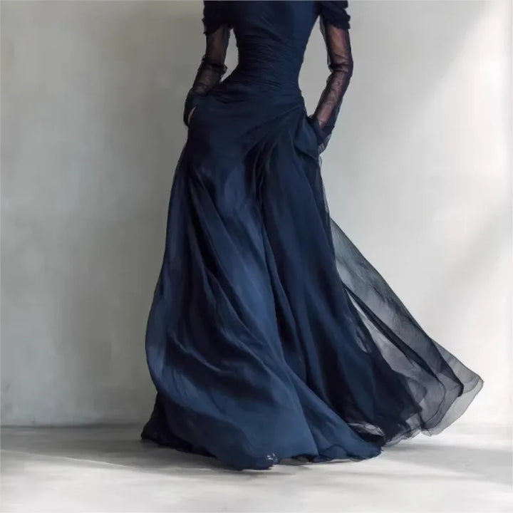 Livia | Off-Shoulder Mesh-Panel Maxi Dress