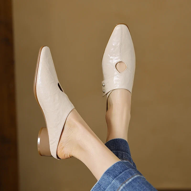 Hilda | Pointed-Toe Cut-Out Block-Heel Mules