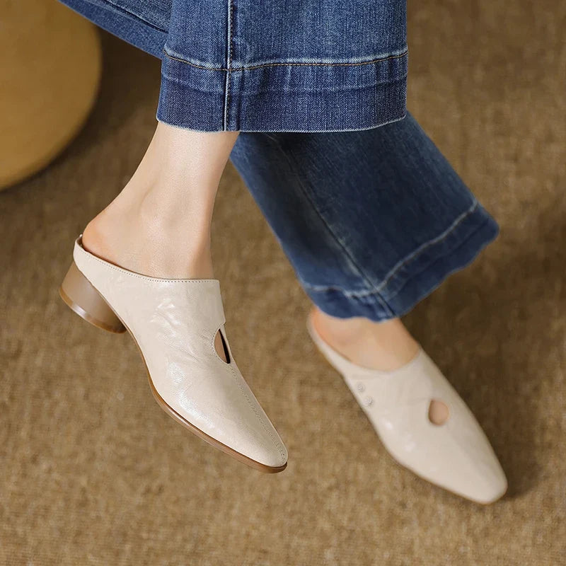 Hilda | Pointed-Toe Cut-Out Block-Heel Mules