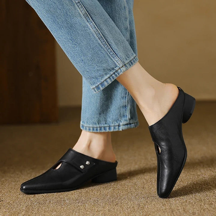 Hilda | Pointed-Toe Cut-Out Block-Heel Mules
