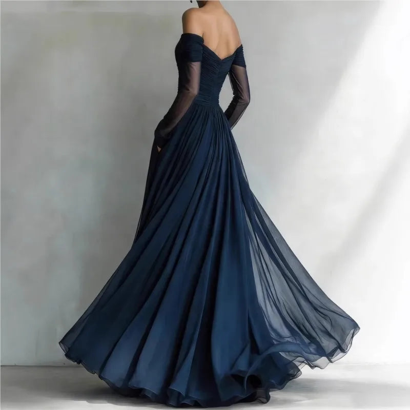 Livia | Off-Shoulder Mesh-Panel Maxi Dress