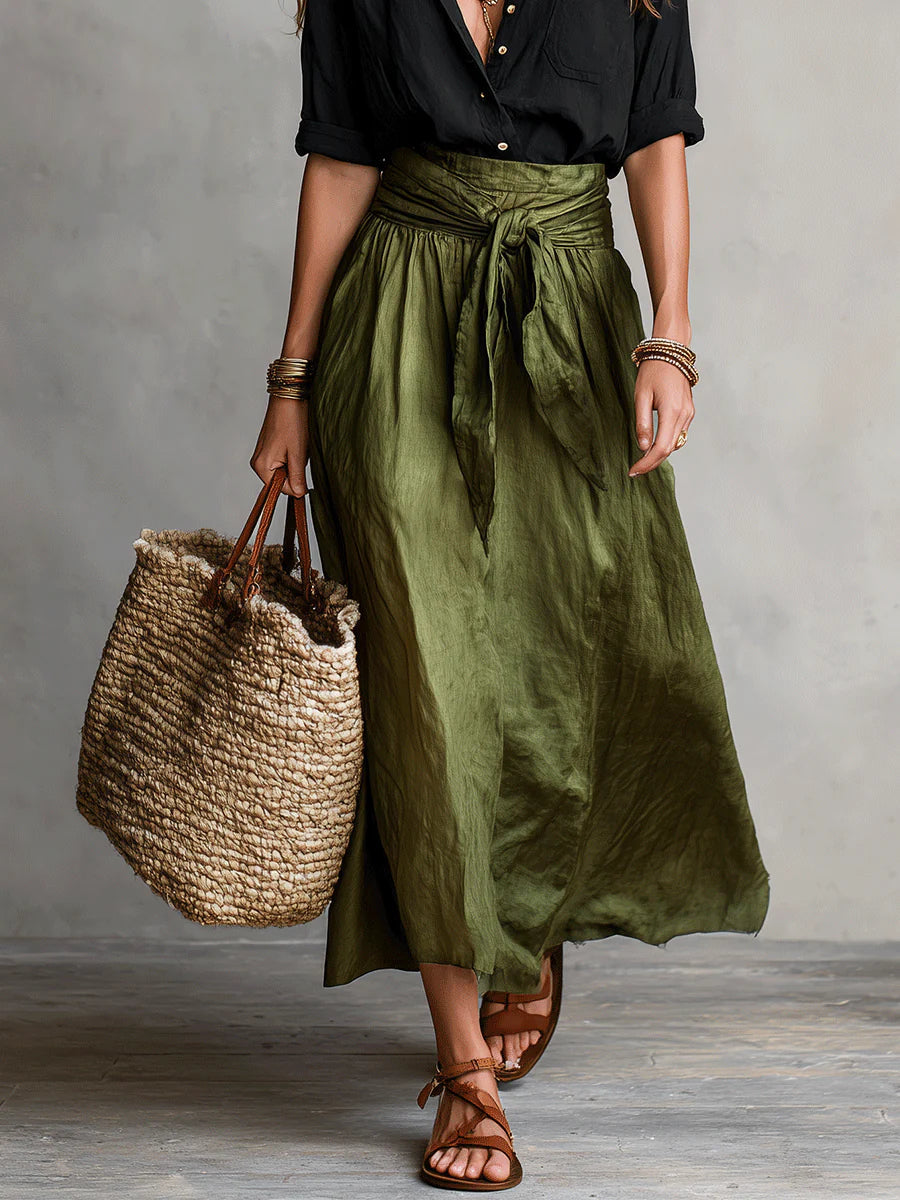 SAHARA | Two-Piece Set: Black Top and Olive Green Midi Skirt