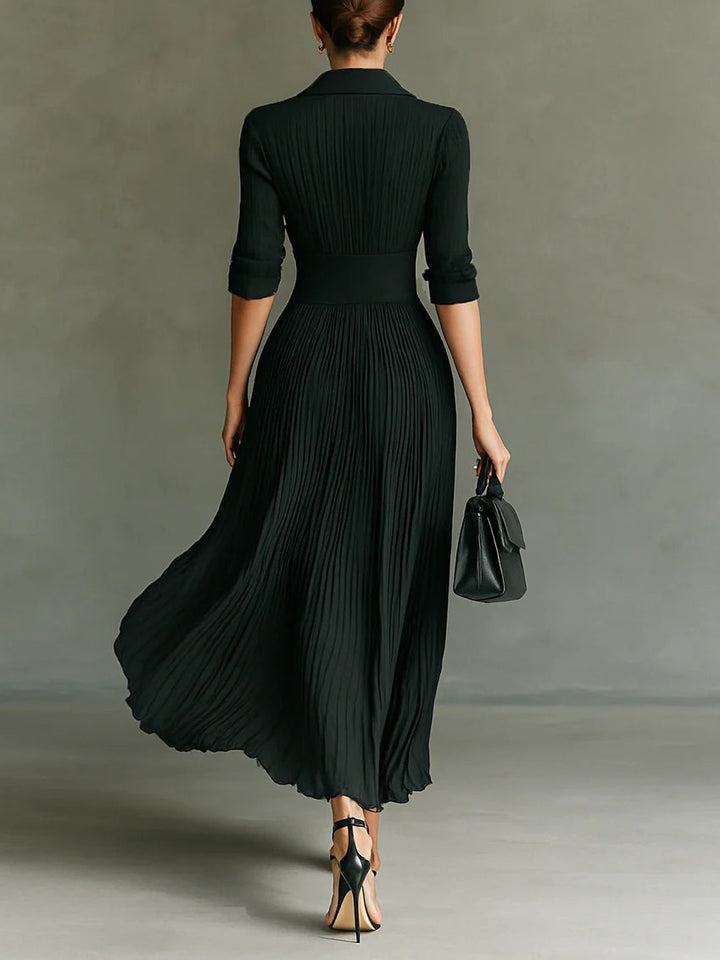 Cosima | Pleated Collared Corset-Waist Maxi Dress
