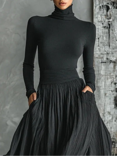 Ludivine | Roll-Neck Top &amp; Pleated Maxi Skirt Set
