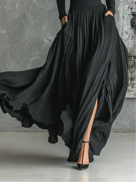 Ludivine | Roll-Neck Top &amp; Pleated Maxi Skirt Set