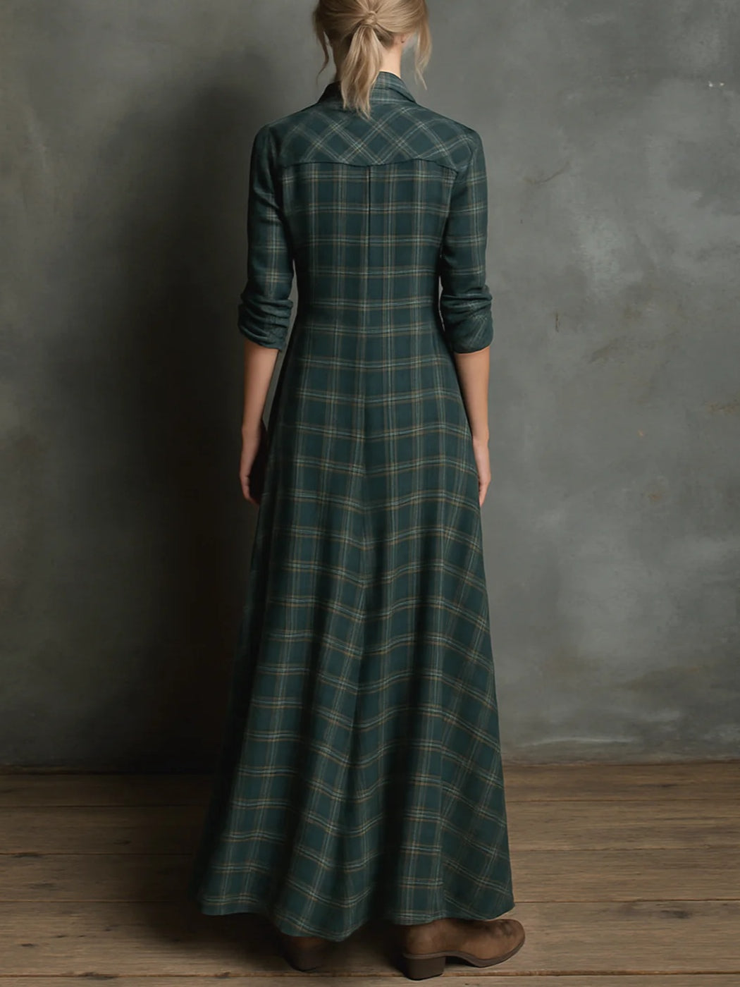 Héloïse | Washed Check Western Maxi Shirt Dress