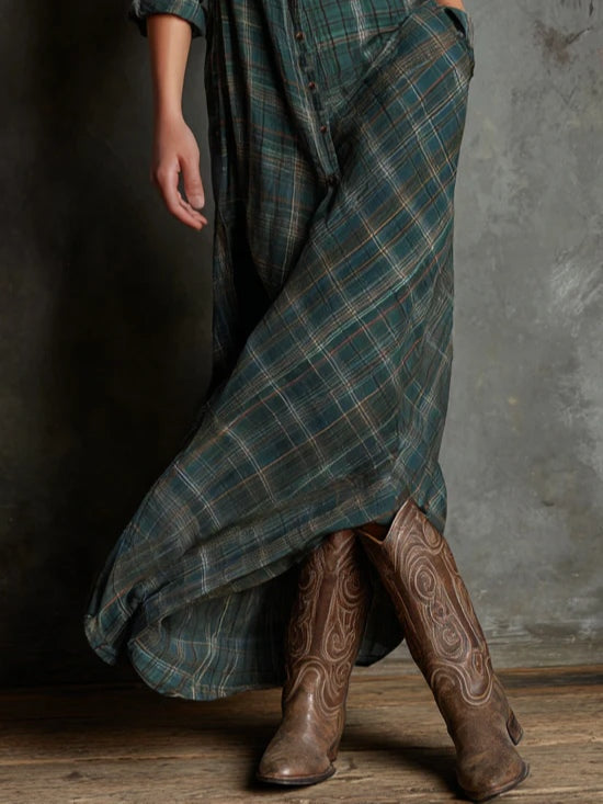 Héloïse | Washed Check Western Maxi Shirt Dress
