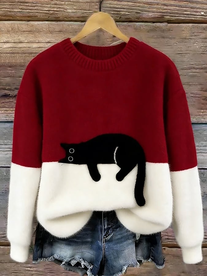 Tabitha | Novelty Cat Print Oversized Sweater
