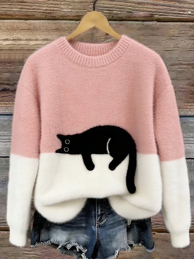 Tabitha | Novelty Cat Print Oversized Sweater
