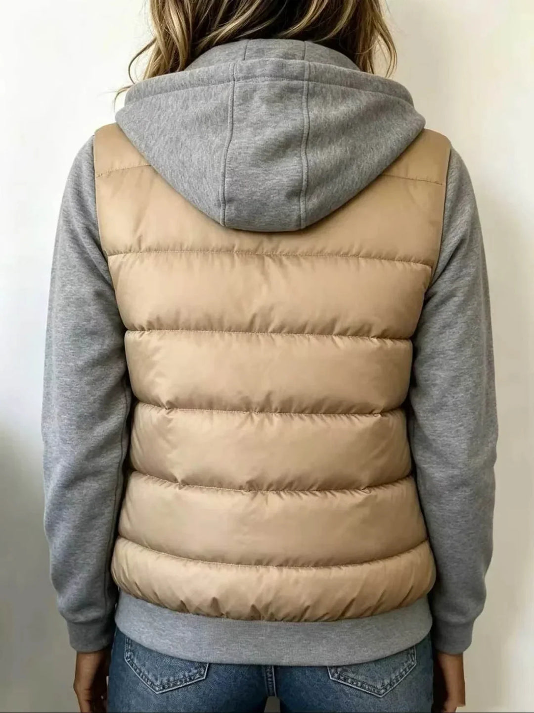 Harlow | Quilted Gilet-Style Hooded Jacket with Jersey Sleeves