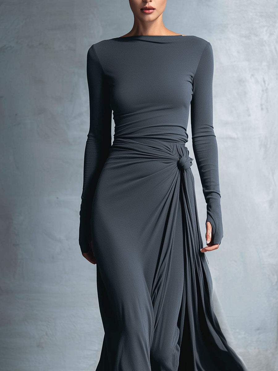Isaure | Side-Knot Draped Jersey Maxi Dress