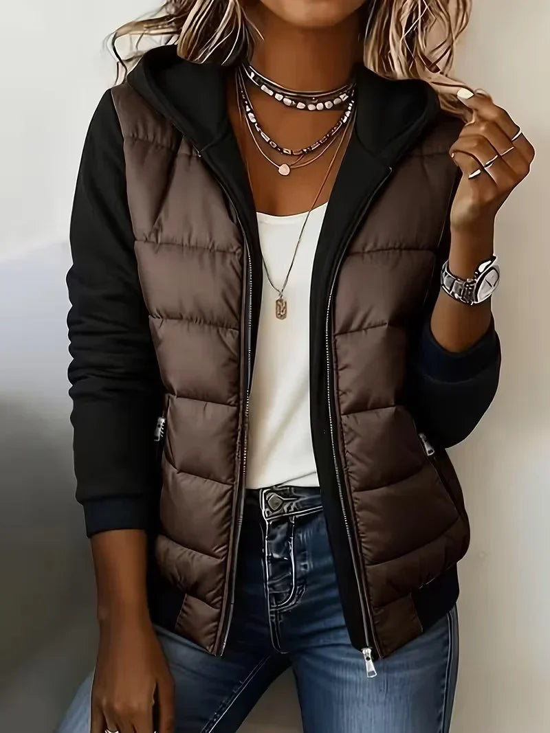 Harlow | Quilted Gilet-Style Hooded Jacket with Jersey Sleeves
