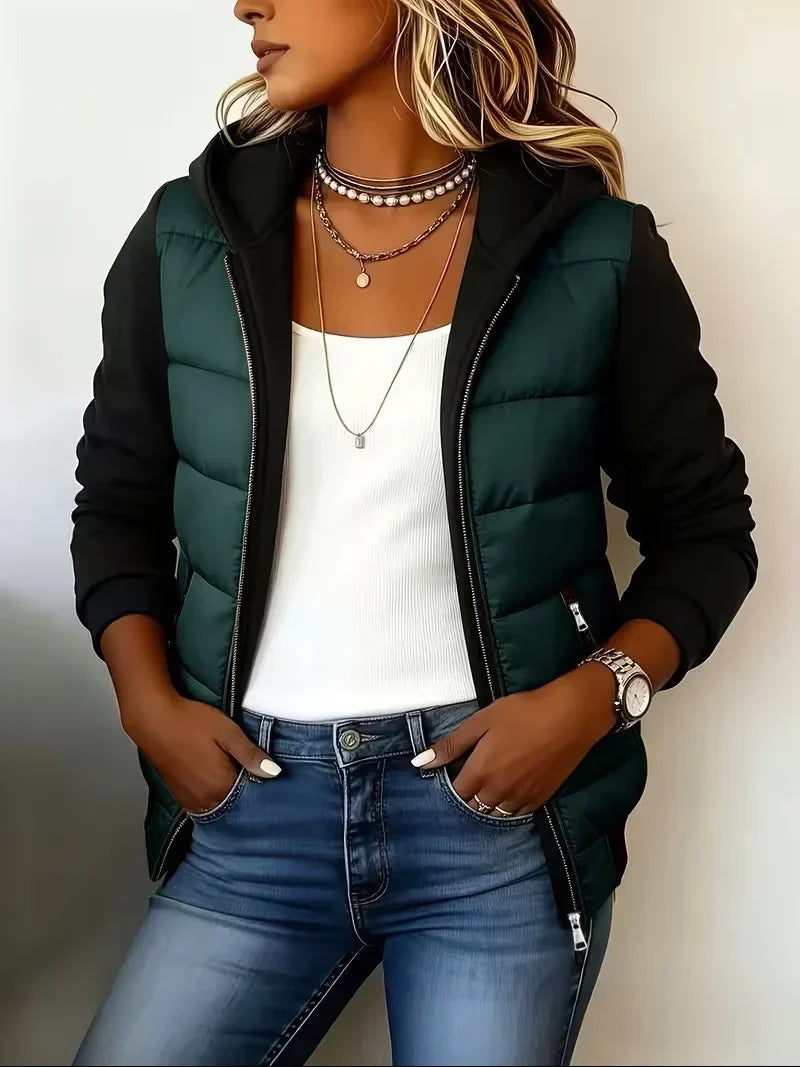 Harlow | Quilted Gilet-Style Hooded Jacket with Jersey Sleeves