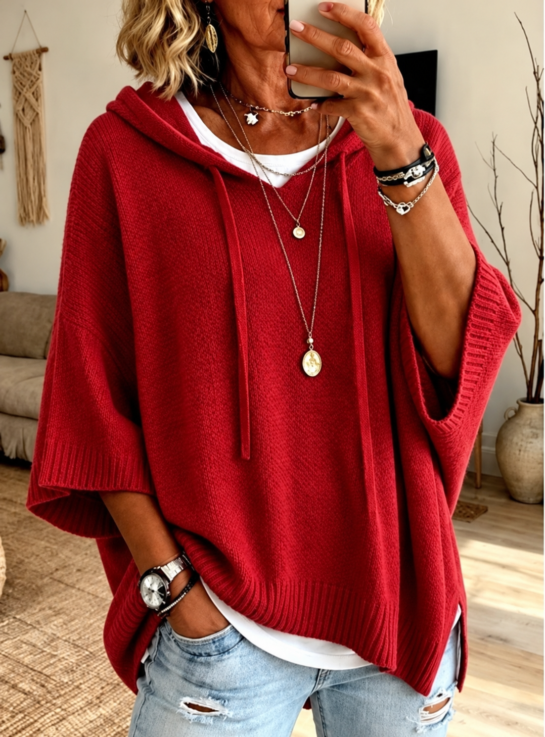 Oceane | Terracotta Poncho Sweater