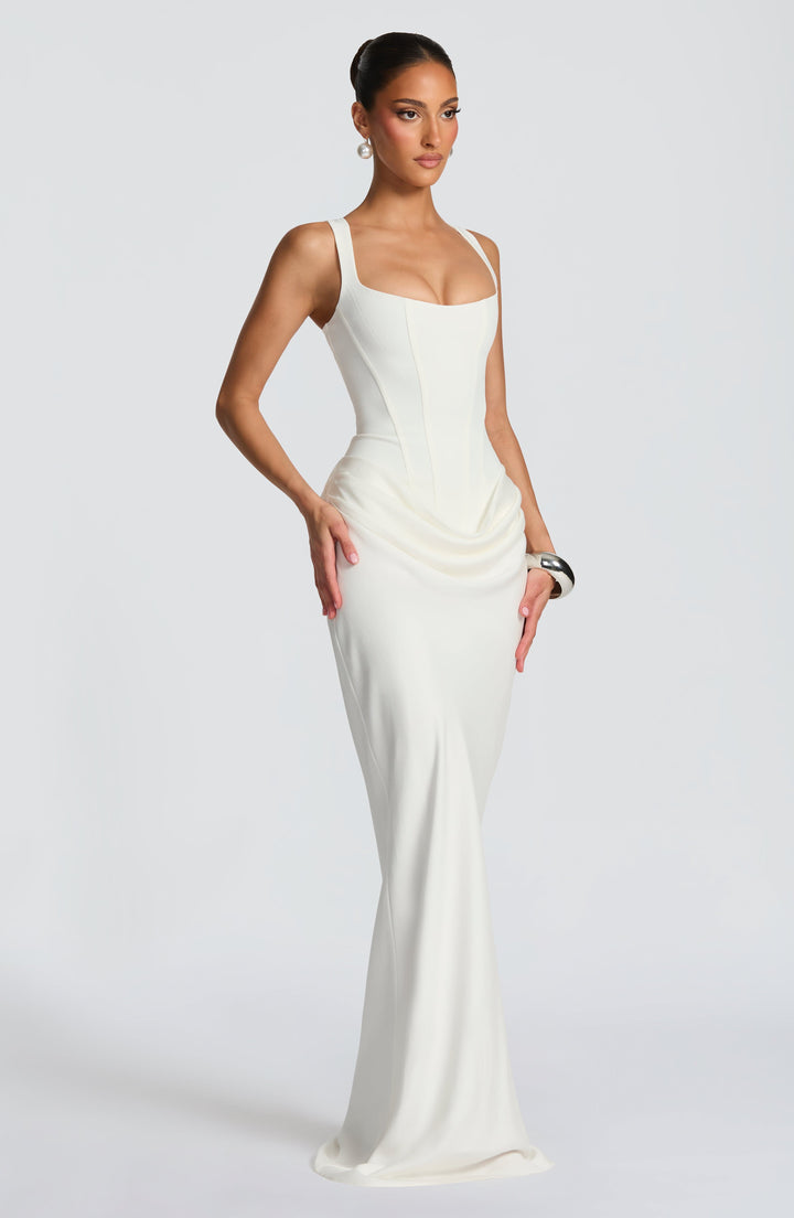 Pecan | Draped-Hip Square-Neck Maxi Dress