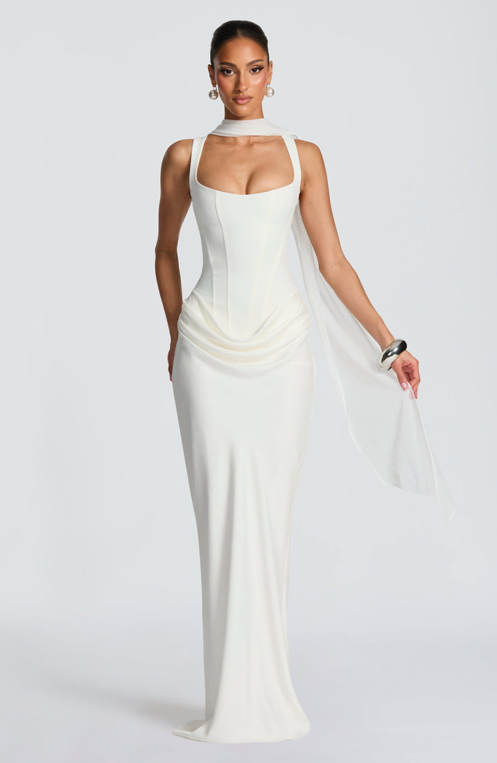 Pecan | Draped-Hip Square-Neck Maxi Dress