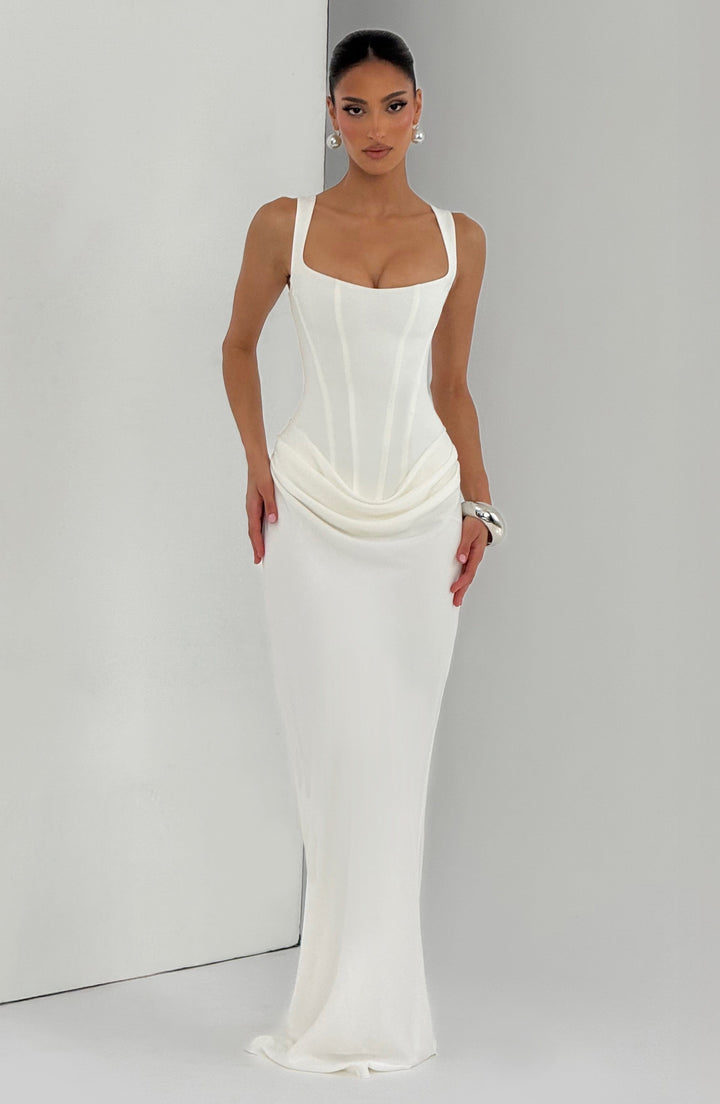 Pecan | Draped-Hip Square-Neck Maxi Dress