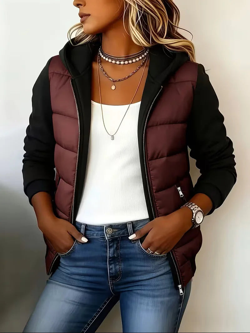 Harlow | Quilted Gilet-Style Hooded Jacket with Jersey Sleeves
