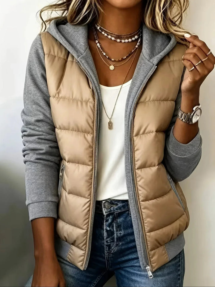 Harlow | Quilted Gilet-Style Hooded Jacket with Jersey Sleeves