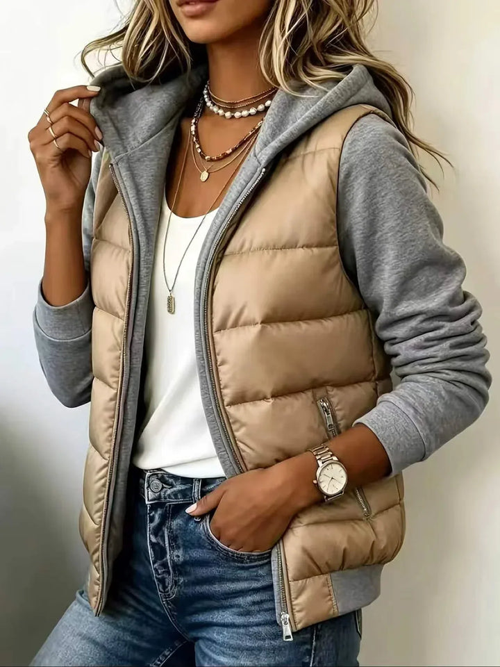 Harlow | Quilted Gilet-Style Hooded Jacket with Jersey Sleeves