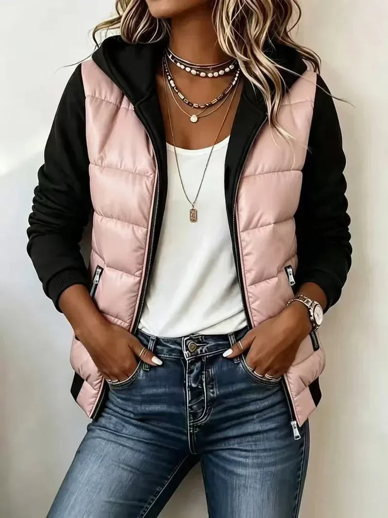 Harlow | Quilted Gilet-Style Hooded Jacket with Jersey Sleeves