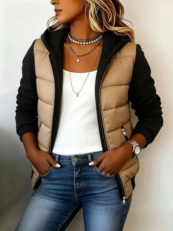 Harlow | Quilted Gilet-Style Hooded Jacket with Jersey Sleeves