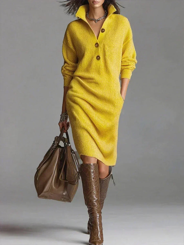 Carine | Oversized Ribbed Knit Polo-Neck Jumper Dress