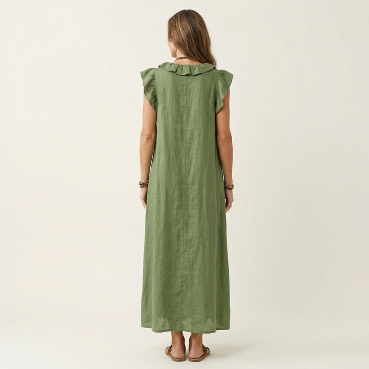 Rosalind | Ruffle V-Neck Linen Maxi Dress